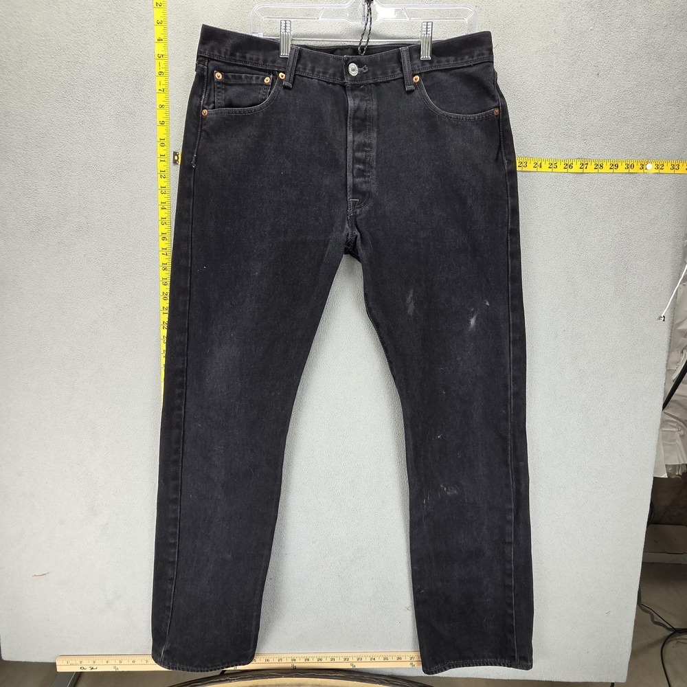 Levis 501 Jeans Mens 36x34 Black Charcoal Wash Regular Straight Button Fly Denim